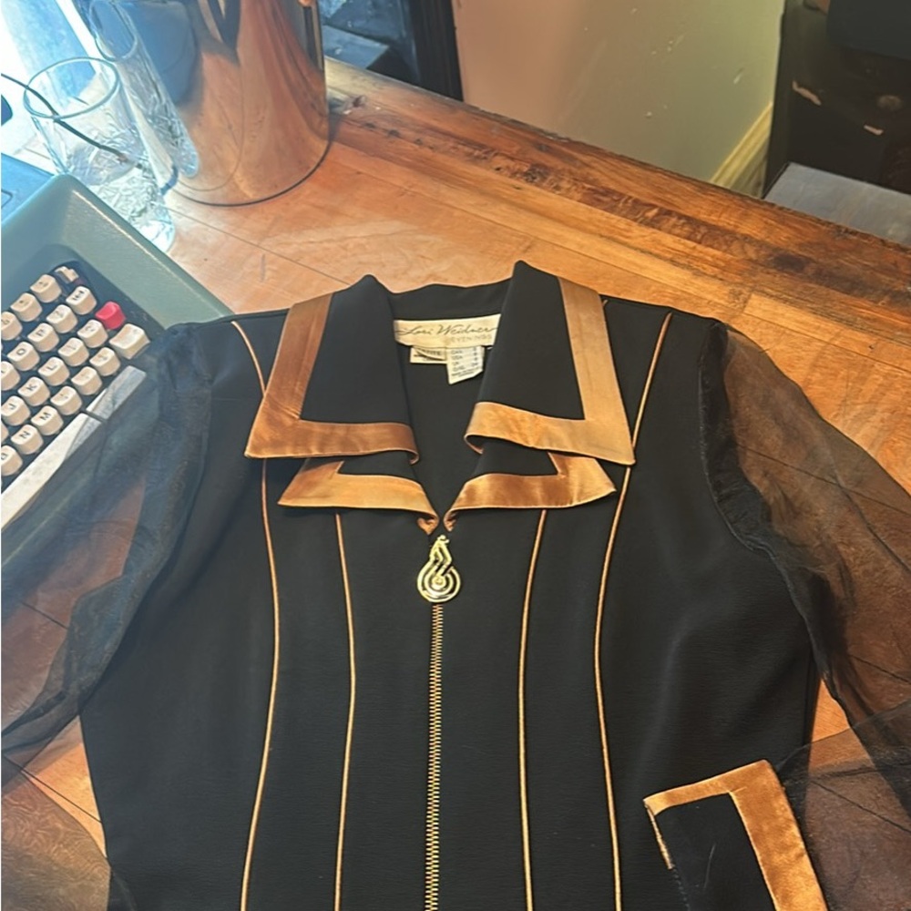 Chic Black and Bronze Zip-Up Top Evening Blazer Mob Wife